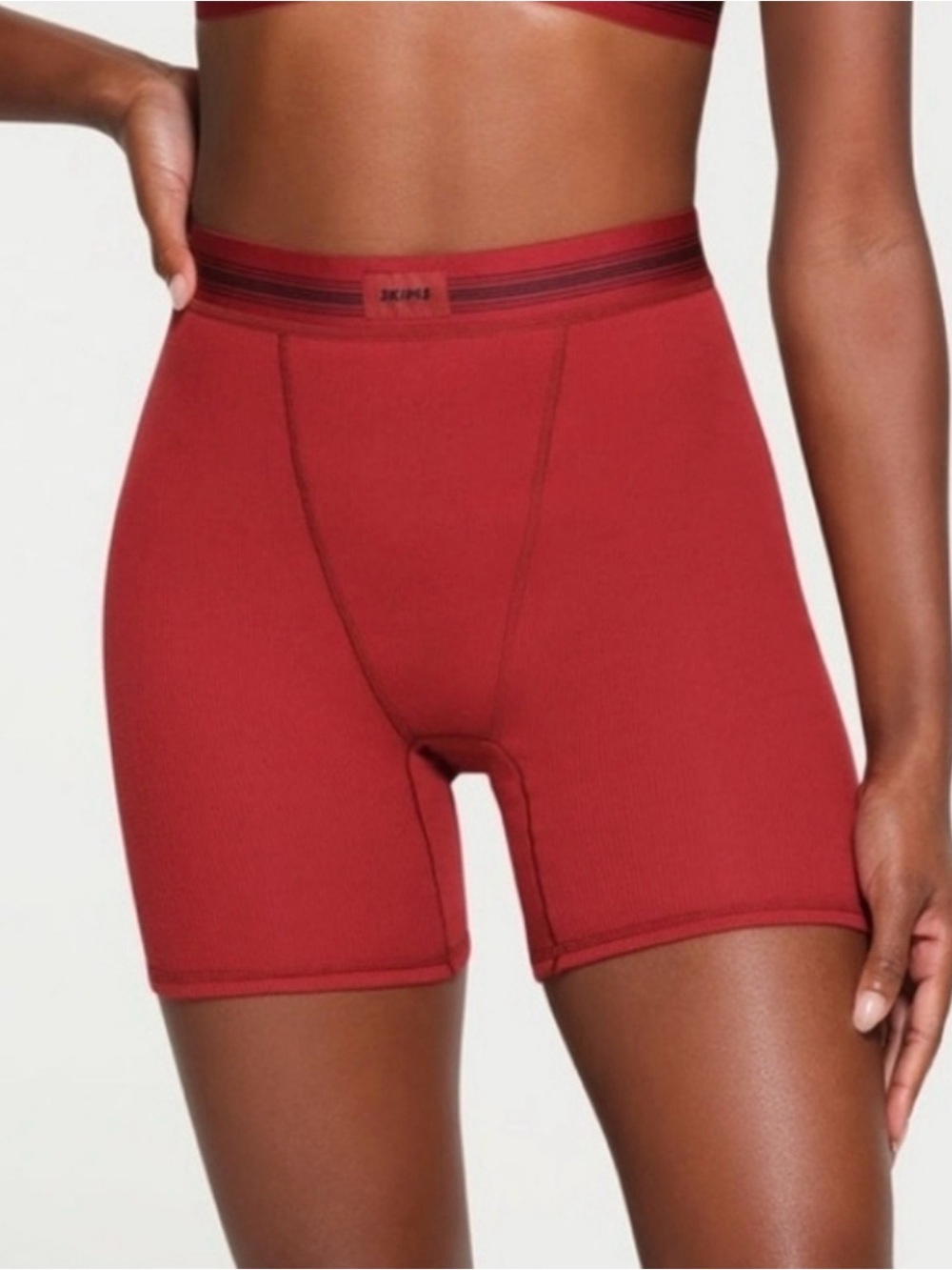 Skims Cotton Rib Boxer Shorts in Red Brick